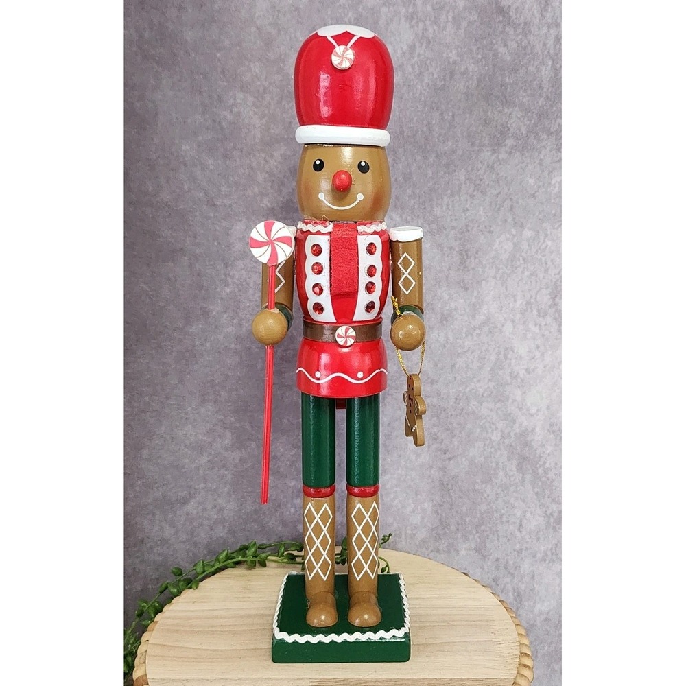 Red Gingerbread Man Nutcracker‎ Soldier Cookie Candy Wooden 15" Christmas NEW